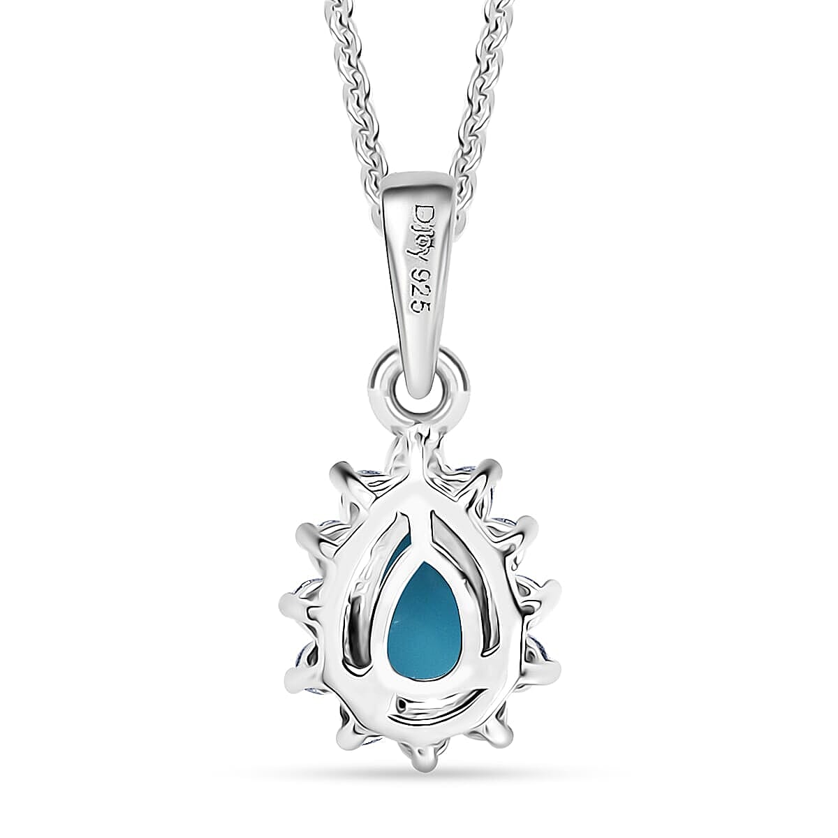 D'Joy Sleeping Beauty Turquoise, White Zircon 1.30 ctw Ring (Size 9.0) and Pendant Necklace 20 Inches in Rhodium Over Sterling Silver image number 6