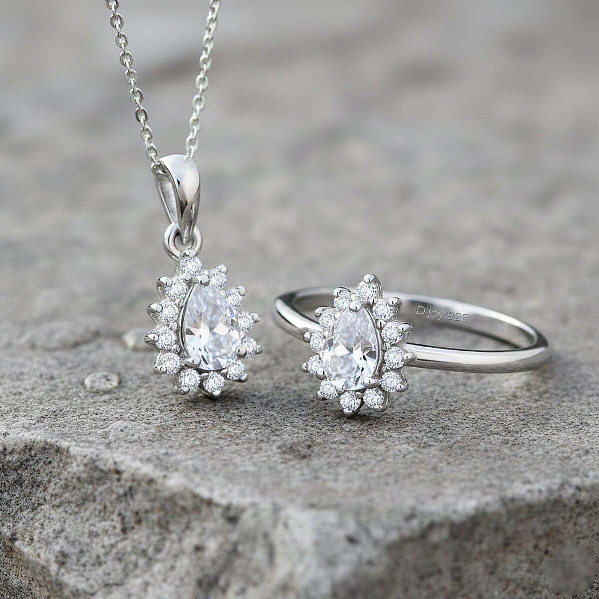 D'Joy White Topaz, White Zircon 1.60 ctw Ring (Size 8.0) and Pendant Necklace 20 Inches in Rhodium Over Sterling Silver image number 1