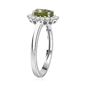 D'Joy Hebei Peridot and White Zircon 2.70 ctw Ring (Size 9.0) and Pendant Necklace 20 Inches in Rhodium Over Sterling Silver