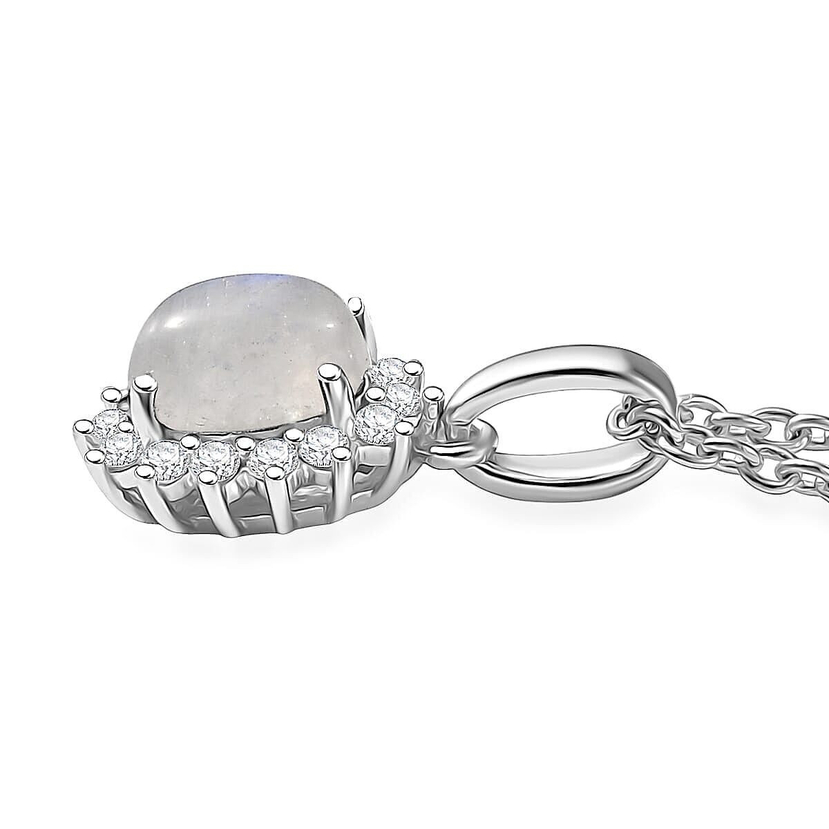 D'Joy Rainbow Moonstone and White Zircon 3.00 ctw Ring (Size 8.0) and Pendant Necklace 20 Inches in Rhodium Over Sterling Silver image number 5