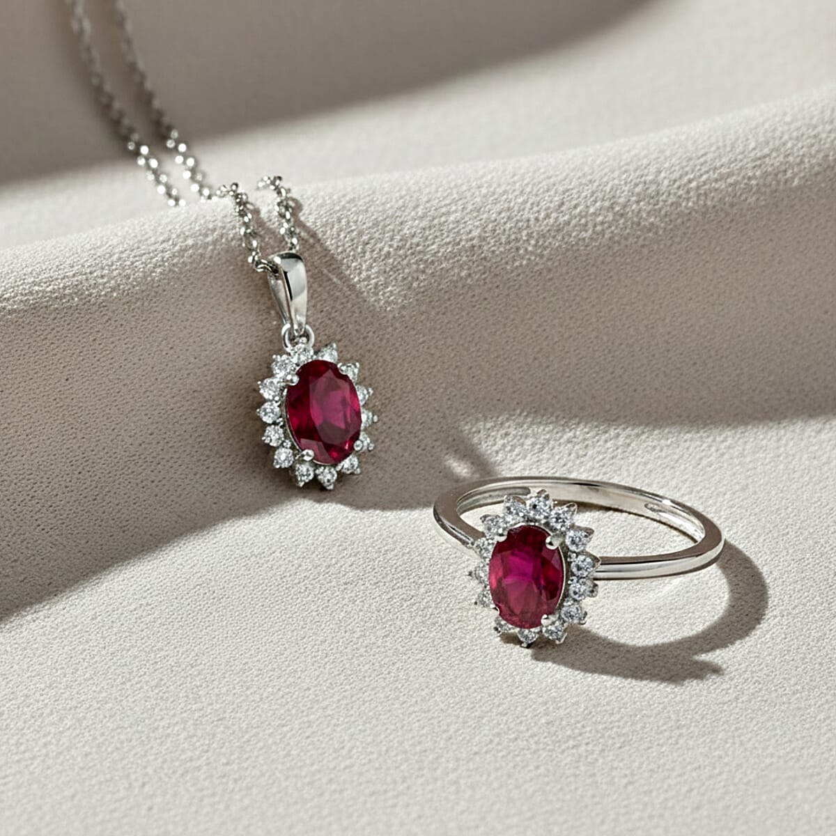 D'Joy Orissa Rhodolite Garnet and White Zircon 2.80 ctw Ring (Size 8.0) and Pendant Necklace 20 Inches in Rhodium Over Sterling Silver image number 1