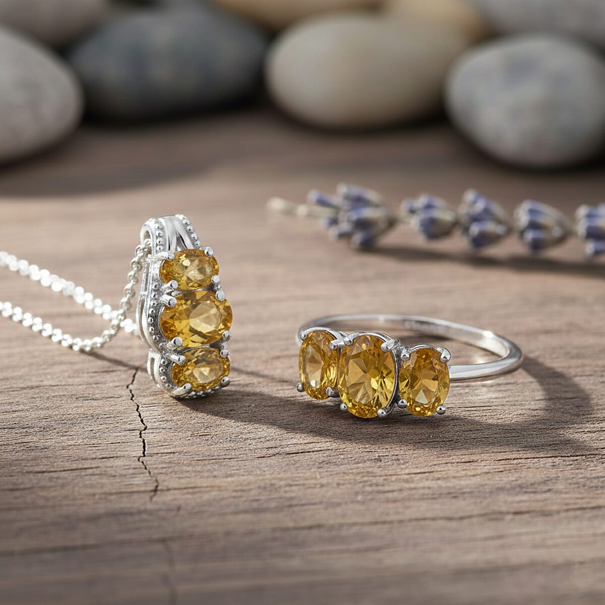 D'Joy Brazilian Citrine 2.60 ctw Ring (Size 8.0) and Pendant Necklace 20 Inches in Rhodium Over Sterling Silver image number 1