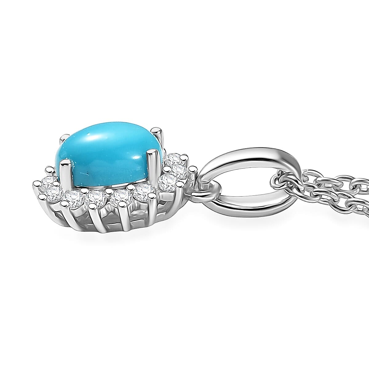 D'Joy Sleeping Beauty Turquoise and White Zircon 2.40 ctw Ring (Size 9.0) and Pendant Necklace 20 Inches in Rhodium Over Sterling Silver image number 5