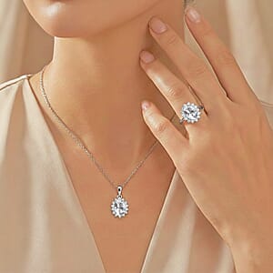 D'Joy White Topaz and White Zircon 2.20 ctw Ring (Size 6.0) and Pendant Necklace 20 Inches in Rhodium Over Sterling Silver