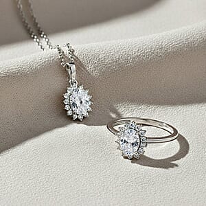 D'Joy White Topaz and White Zircon 2.20 ctw Ring (Size 7.0) and Pendant Necklace 20 Inches in Rhodium Over Sterling Silver