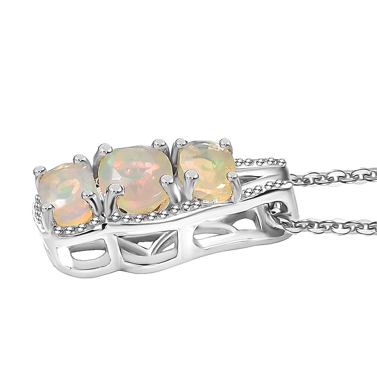 D'Joy Ethiopian Welo Opal 1.50 ctw Ring (Size 9.0) and Pendant Necklace 20 Inches in Rhodium Over Sterling Silver image number 5