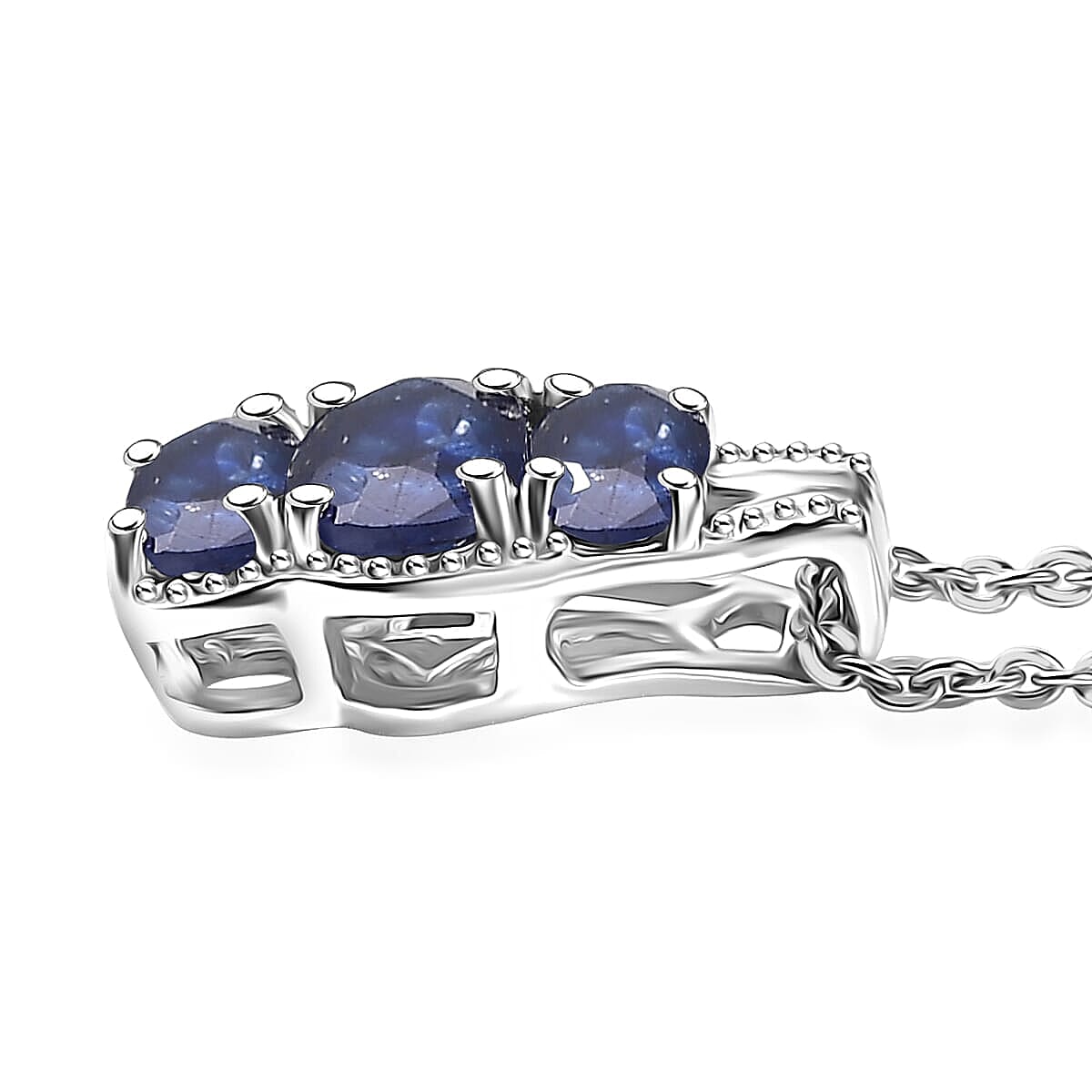 D'Joy Masoala Sapphire (D) 4.10 ctw Ring (Size 8.0) and Pendant Necklace 20 Inches in Rhodium Over Sterling Silver image number 5
