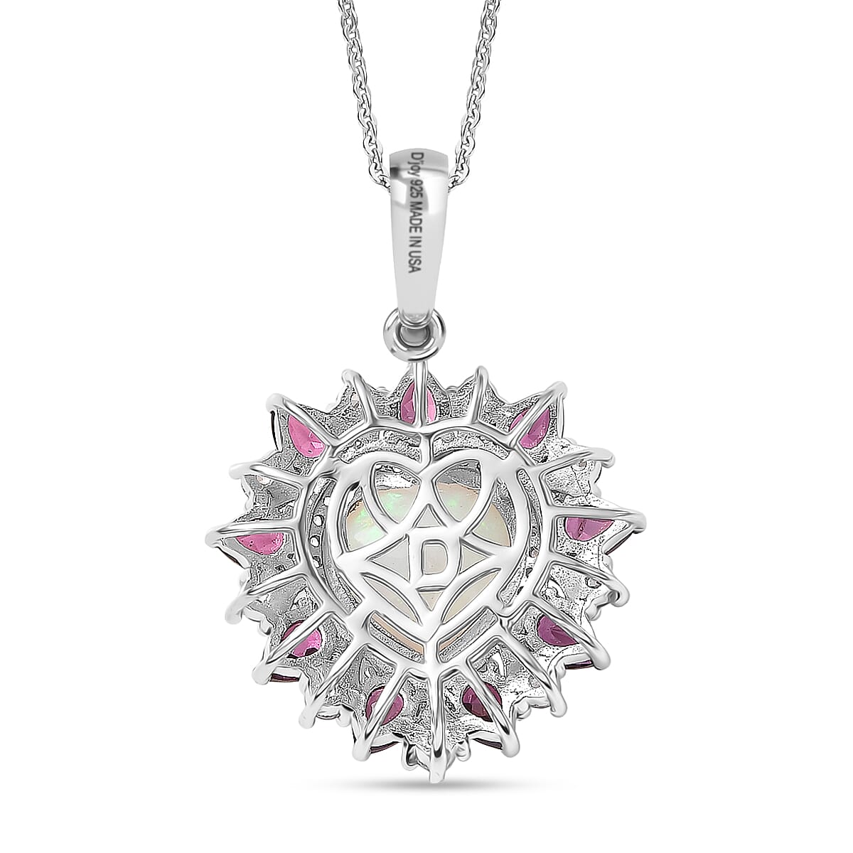 D'Joy Premium Ethiopian Welo Opal and Multi Gemstone 4.70 ctw Radiant Heart Pendant Necklace in Rhodium Over Sterling Silver 20 Inches image number 4