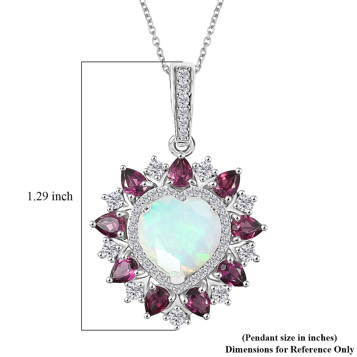 D'Joy Premium Ethiopian Welo Opal and Multi Gemstone 4.70 ctw Radiant Heart Pendant Necklace in Rhodium Over Sterling Silver 20 Inches image number 6