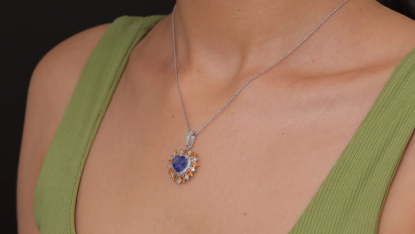 D'Joy Premium Ethiopian Welo Opal, Multi Gemstone Heart Pendant Necklace (20 Inches) in Rhodium Over Sterling Silver 5.25 ctw