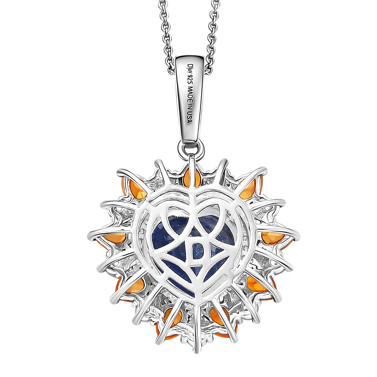 D'Joy Premium Kashmir Kyanite and Multi Gemstone 6.15 ctw Radiant Heart Pendant Necklace in Rhodium Over Sterling Silver 20 Inches