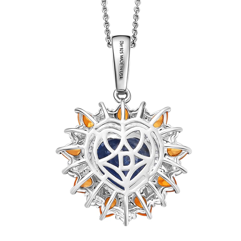 D'Joy Premium Kashmir Kyanite and Multi Gemstone 6.15 ctw Radiant Heart Pendant Necklace in Rhodium Over Sterling Silver 20 Inches