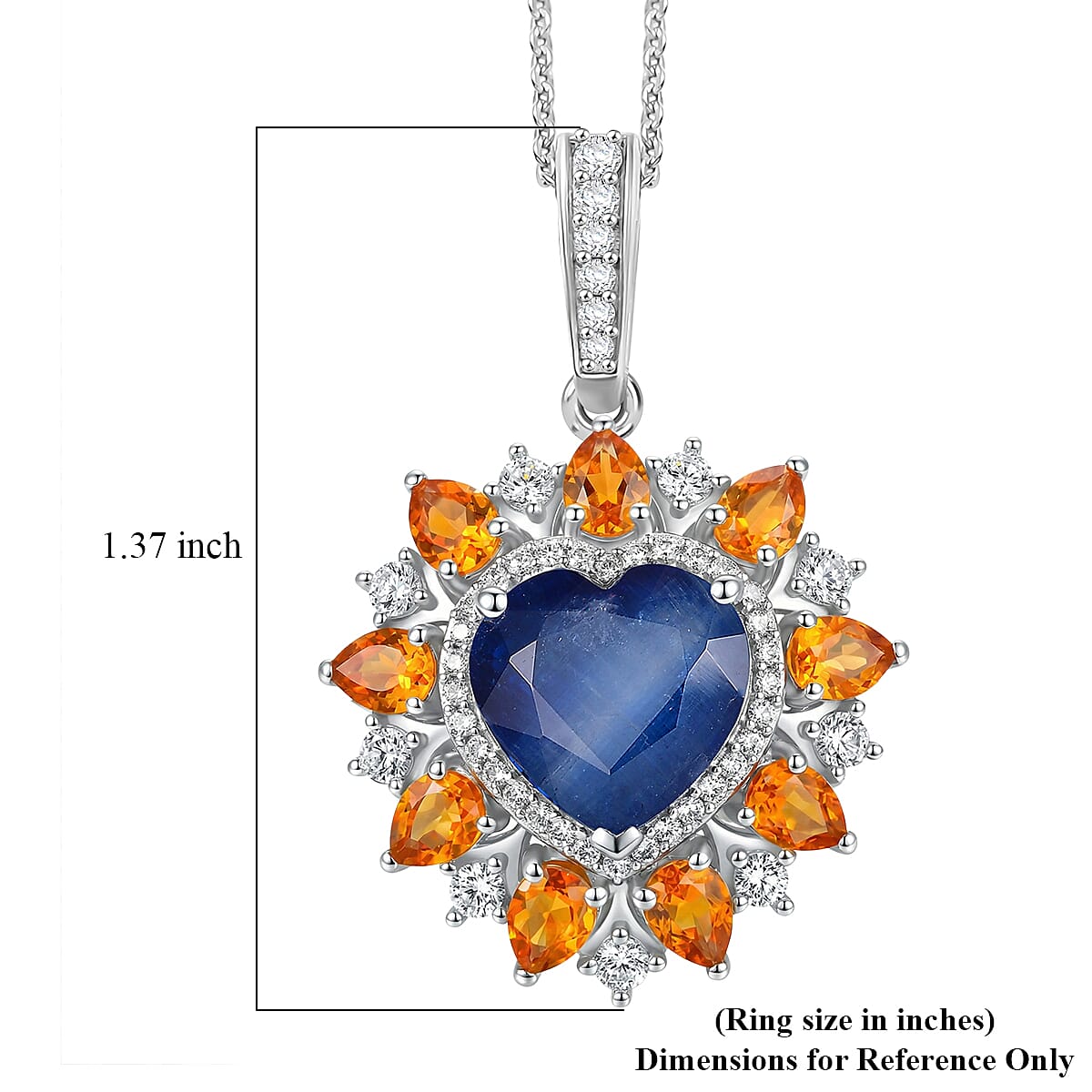 D'Joy Premium Kashmir Kyanite and Multi Gemstone 6.15 ctw Radiant Heart Pendant Necklace in Rhodium Over Sterling Silver 20 Inches