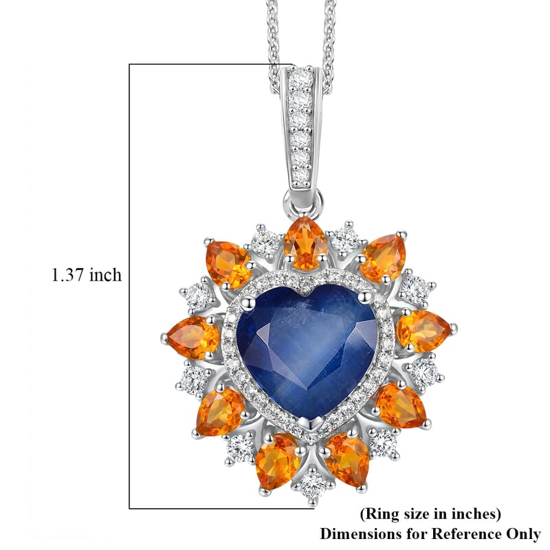 D'Joy Premium Kashmir Kyanite and Multi Gemstone 6.15 ctw Radiant Heart Pendant Necklace in Rhodium Over Sterling Silver 20 Inches