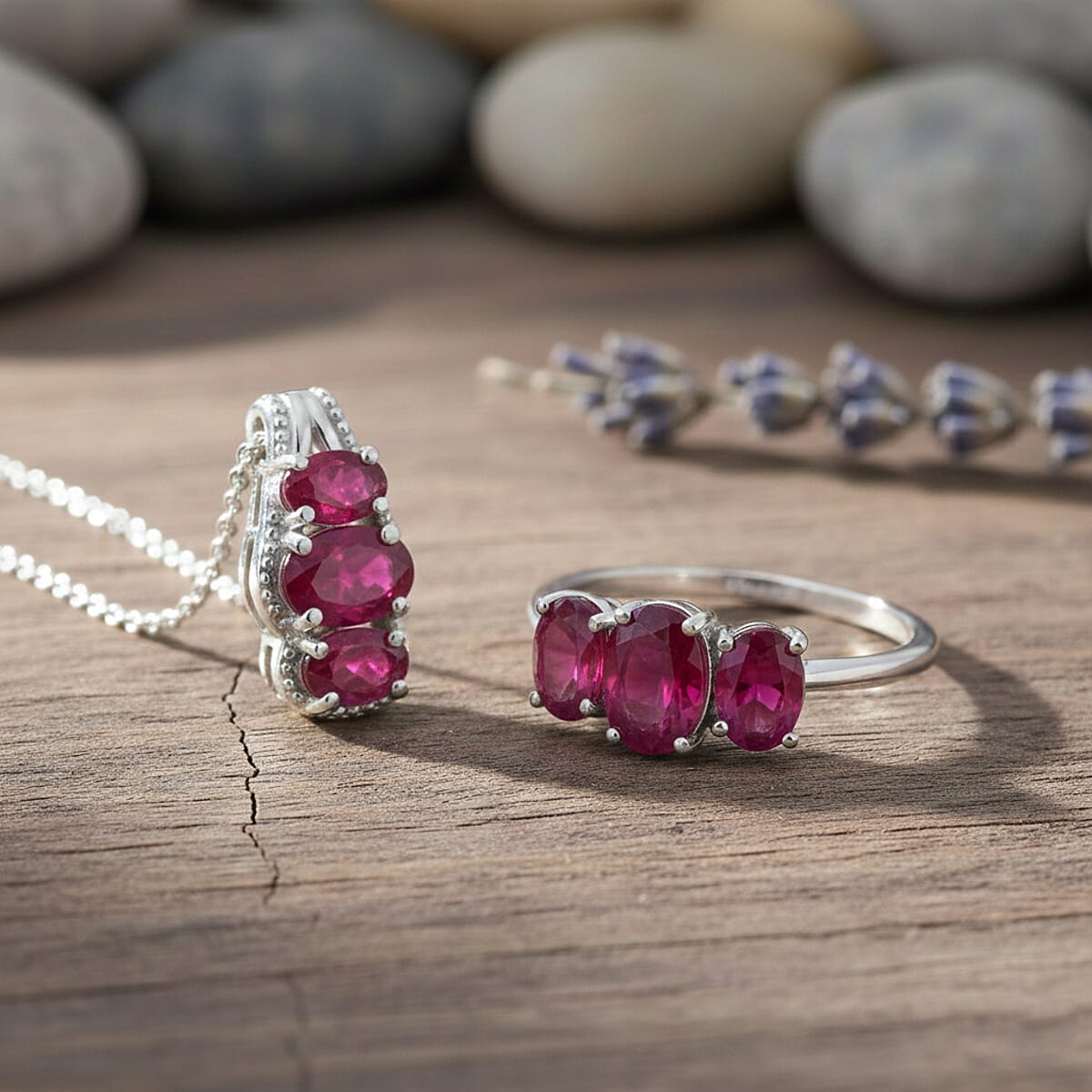 D'Joy Niassa Ruby (FF) 3.75 ctw Ring (Size 7.0) and Pendant Necklace 20 Inches in Rhodium Over Sterling Silver image number 1