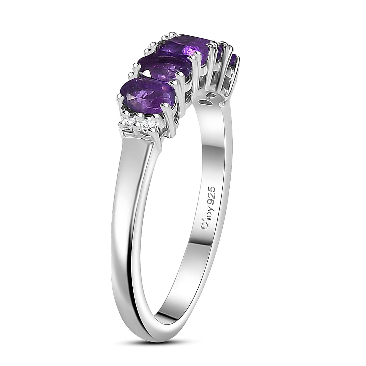 D'Joy African Amethyst, White Zircon Band Ring (Size 5.0) and Earrings in Rhodium Over Sterling Silver 2.20 ctw image number 3