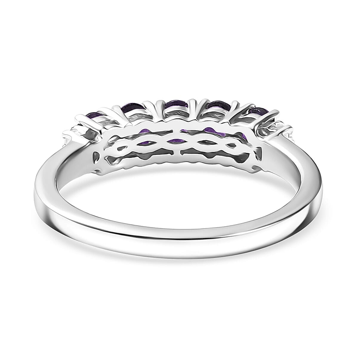 D'Joy African Amethyst, White Zircon Band Ring (Size 5.0) and Earrings in Rhodium Over Sterling Silver 2.20 ctw image number 4