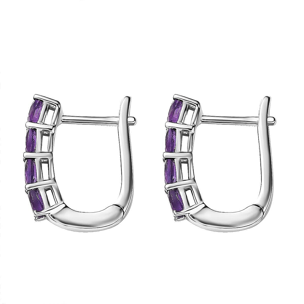 D'Joy African Amethyst, White Zircon Band Ring (Size 5.0) and Earrings in Rhodium Over Sterling Silver 2.20 ctw image number 6