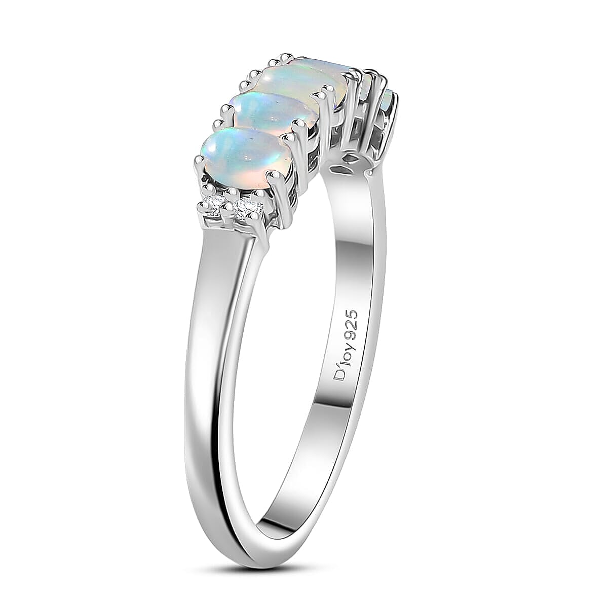 D'Joy Ethiopian Welo Opal, White Zircon 1.65 ctw Band Ring (Size 7.0) and Earrings in Rhodium Over Sterling Silver image number 3