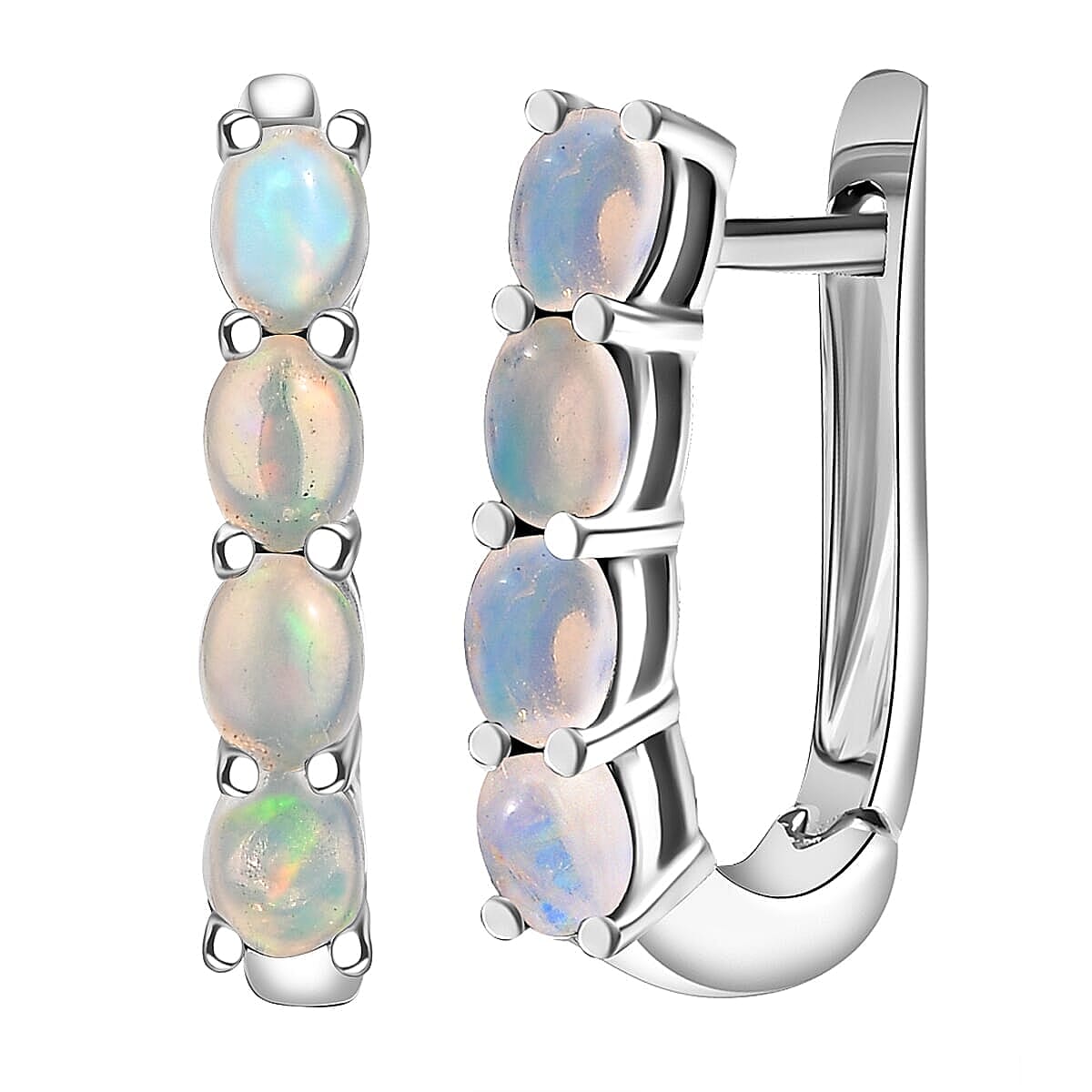D'Joy Ethiopian Welo Opal, White Zircon 1.65 ctw Band Ring (Size 7.0) and Earrings in Rhodium Over Sterling Silver image number 5