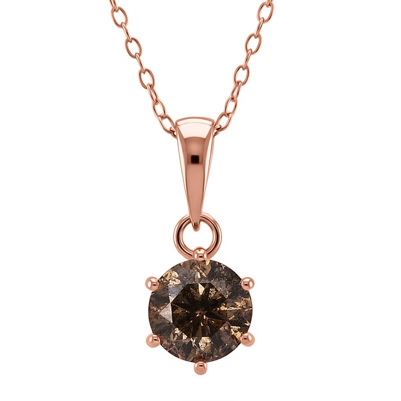 D'Joy Natural Champagne Diamond I2-I3 1.00 ctw Solitaire Pendant Necklace in 18K Vermeil Rose Gold Over Sterling Silver 20 Inches