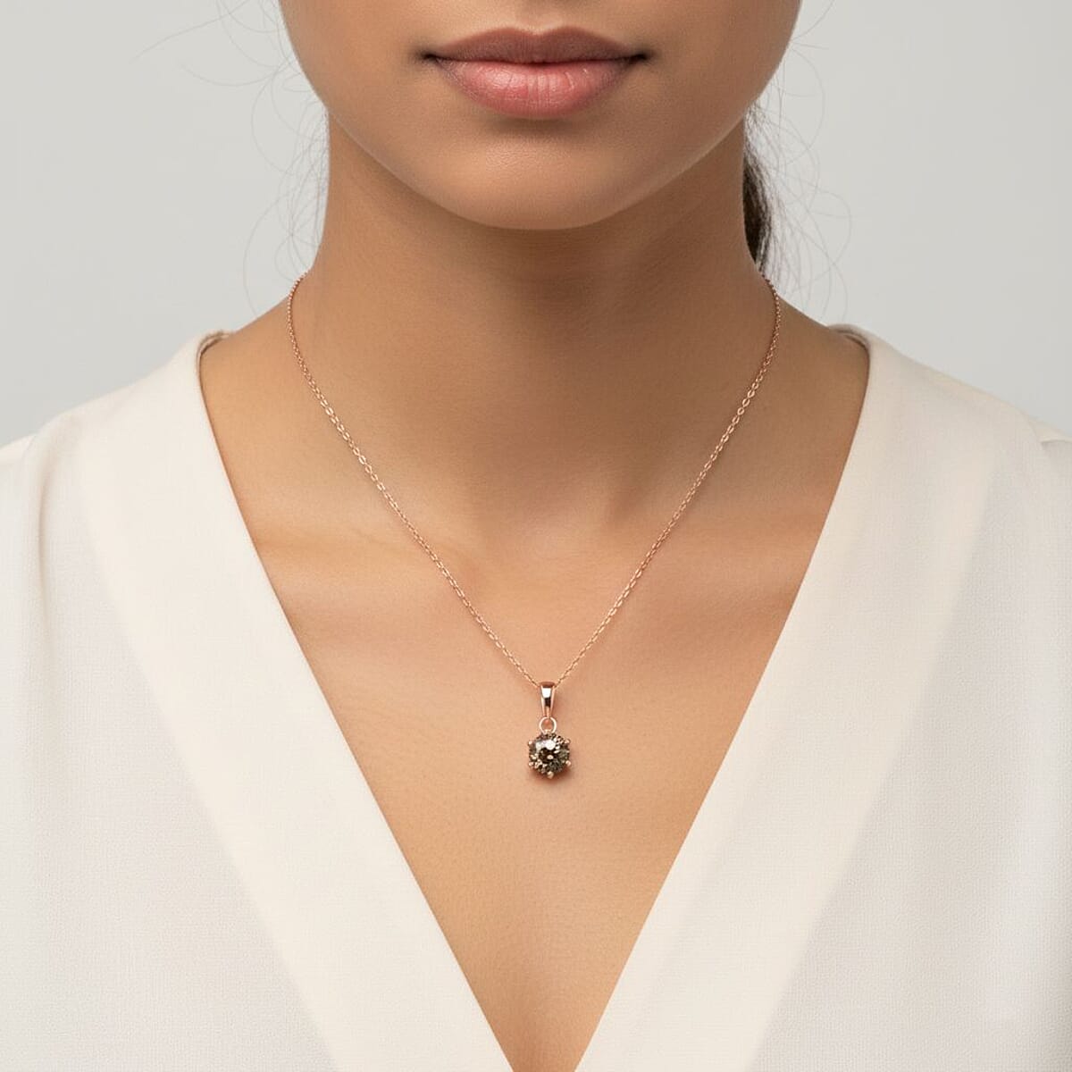 D'Joy Natural Champagne Diamond I2-I3 1.00 ctw Solitaire Pendant Necklace in 18K Vermeil Rose Gold Over Sterling Silver 20 Inches image number 2