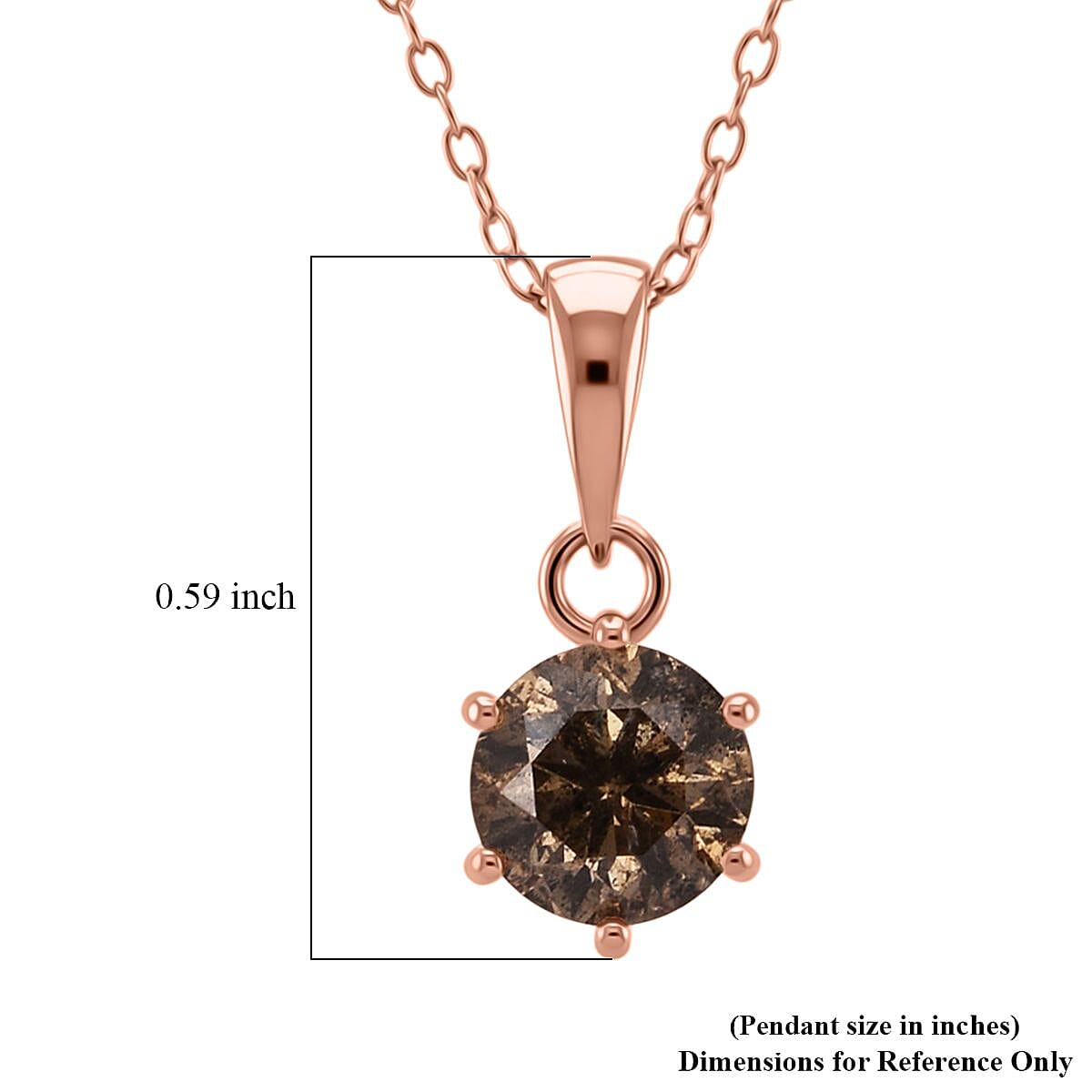 D'Joy Natural Champagne Diamond I2-I3 1.00 ctw Solitaire Pendant Necklace in 18K Vermeil Rose Gold Over Sterling Silver 20 Inches image number 6