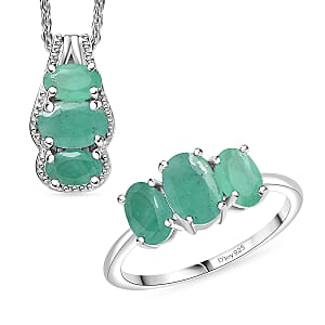 D'Joy Socoto Emerald 2.70 ctw Ring (Size 7.0) and Pendant Necklace 20 Inches in Rhodium Over Sterling Silver