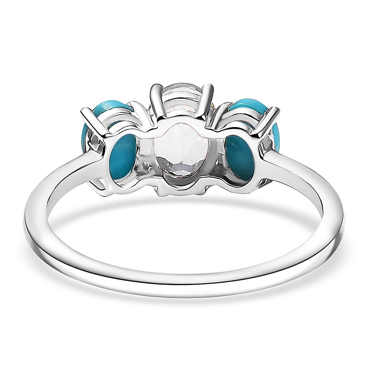 D'Joy White Topaz, Sleeping Beauty Turquoise 2.60 ctw Ring (Size 6.0) and Pendant Necklace 20 Inches in Rhodium Over Sterling Silver image number 4