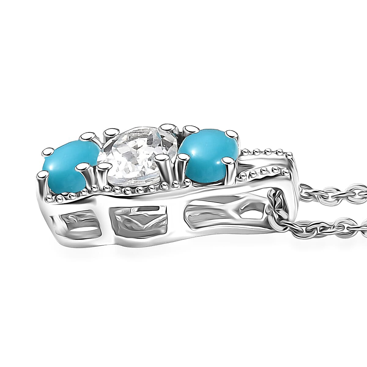 D'Joy White Topaz, Sleeping Beauty Turquoise 2.60 ctw Ring (Size 7.0) and Pendant Necklace 20 Inches in Rhodium Over Sterling Silver image number 5