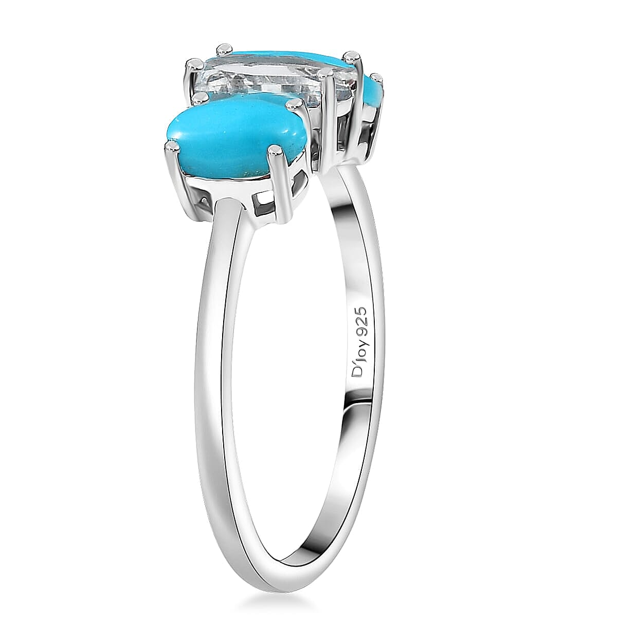 D'Joy White Topaz, Sleeping Beauty Turquoise 2.60 ctw Ring (Size 8.0) and Pendant Necklace 20 Inches in Rhodium Over Sterling Silver image number 3