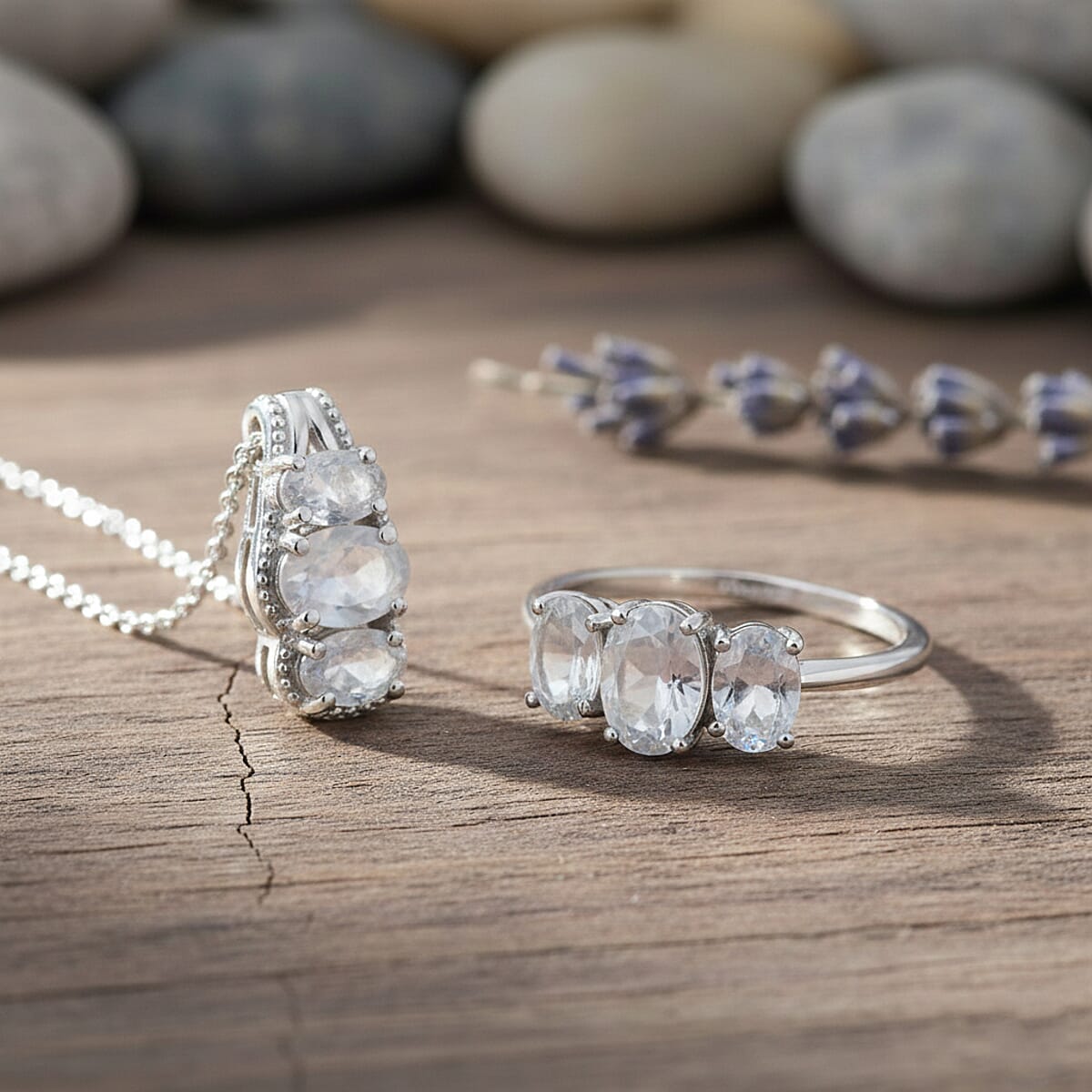 D'Joy White Topaz 2.70 ctw Ring (Size 8.0) and Pendant Necklace 20 Inches in Rhodium Over Sterling Silver image number 1