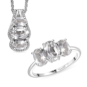 D'Joy White Topaz 2.70 ctw Ring (Size 9.0) and Pendant Necklace 20 Inches in Rhodium Over Sterling Silver