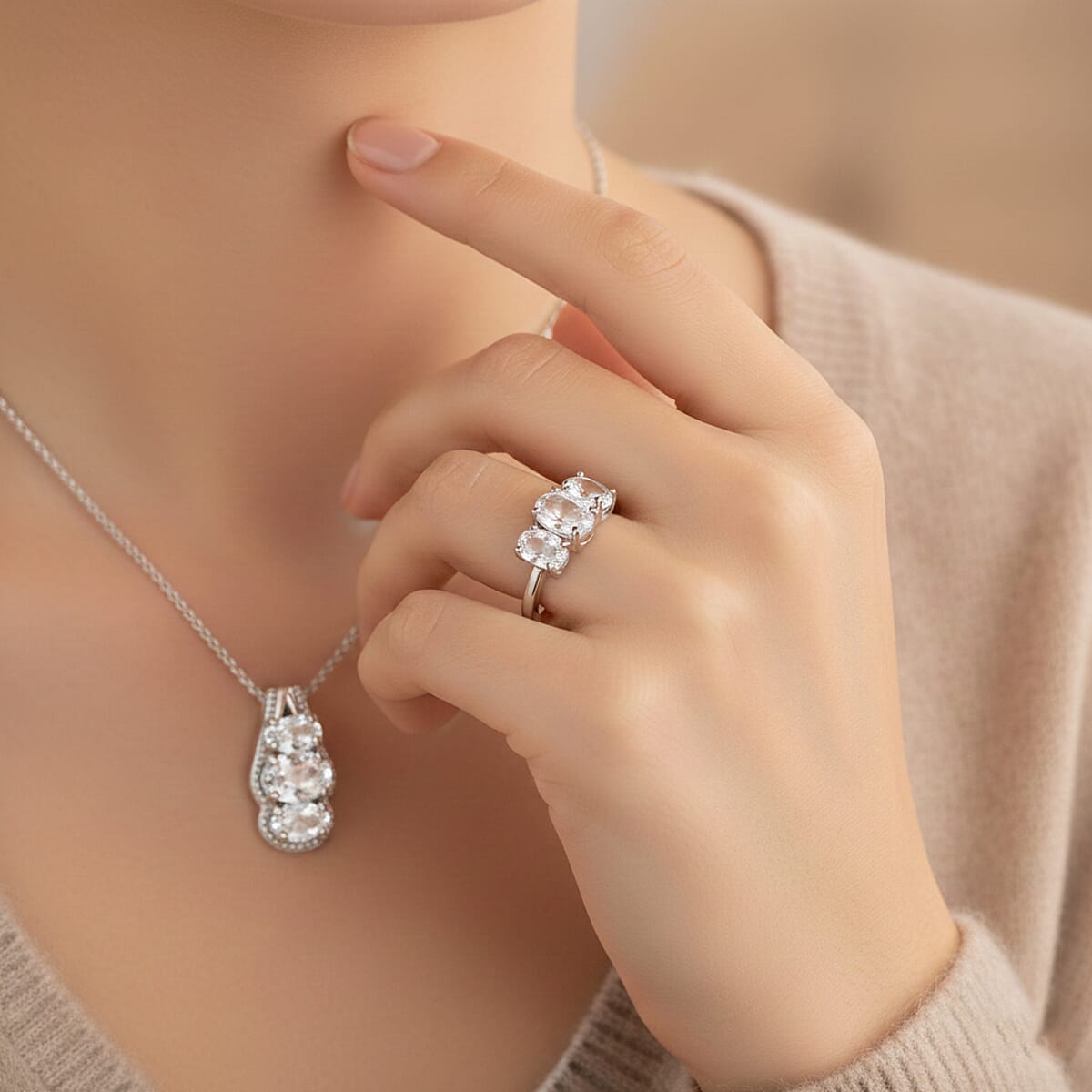 D'Joy White Topaz 2.70 ctw Ring (Size 9.0) and Pendant Necklace 20 Inches in Rhodium Over Sterling Silver image number 2