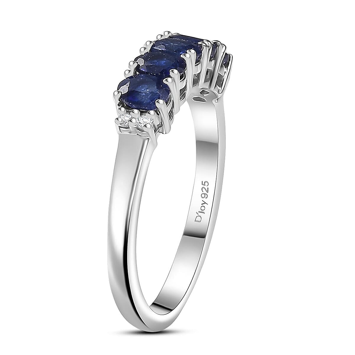 D'Joy Masoala Sapphire (D), White Zircon 3.40 ctw Band Ring (Size 7.0) and Earrings in Rhodium Over Sterling Silver image number 3