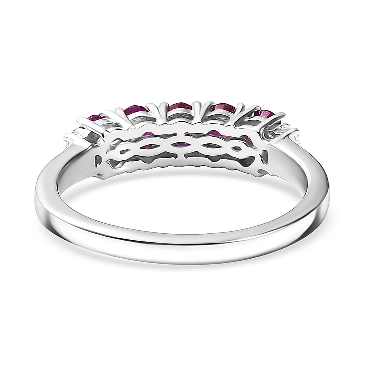 D'Joy Niassa Ruby (FF), White Zircon 3.65 ctw Band Ring (Size 7.0) and Earrings in Rhodium Over Sterling Silver image number 4
