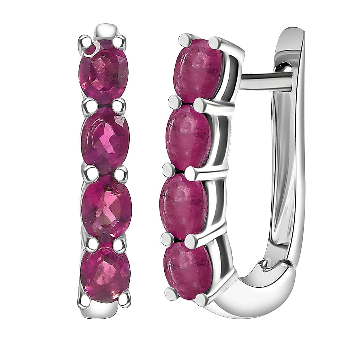 D'Joy Niassa Ruby (FF), White Zircon 3.65 ctw Band Ring (Size 9.0) and Earrings in Rhodium Over Sterling Silver image number 5