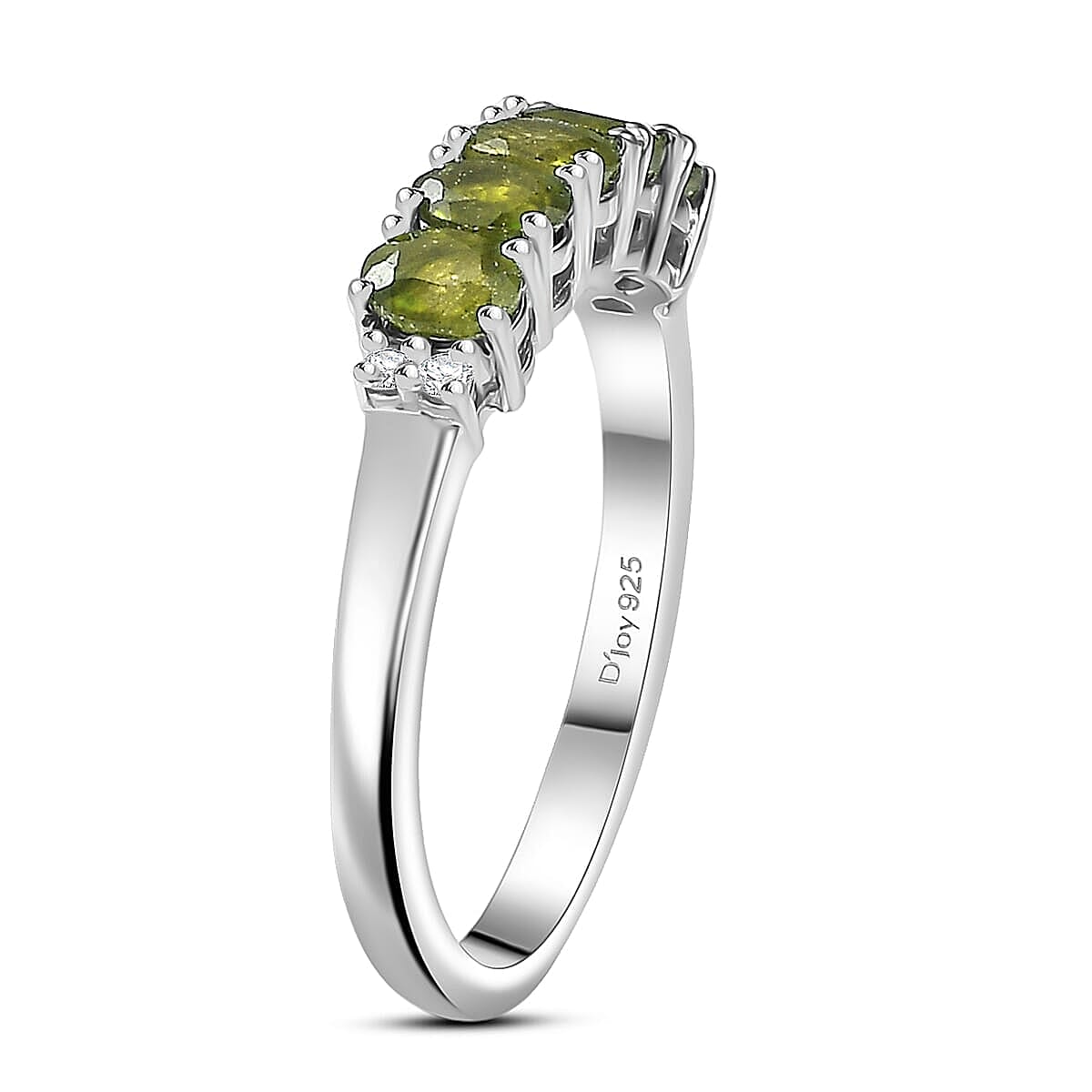 D'Joy Hebei Peridot, White Zircon 2.35 ctw Band Ring (Size 9.0) and Earrings in Rhodium Over Sterling Silver image number 3