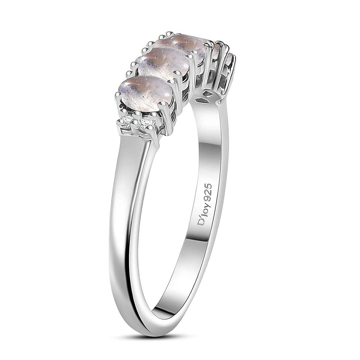 D'Joy Rainbow Moonstone, White Zircon 2.80 ctw Band Ring (Size 6.0) and Earrings in Rhodium Over Sterling Silver image number 3