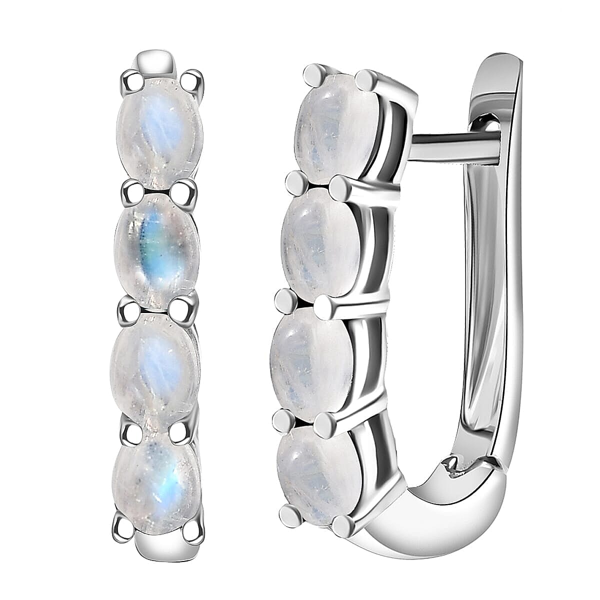 D'Joy Rainbow Moonstone, White Zircon 2.80 ctw Band Ring (Size 7.0) and Earrings in Rhodium Over Sterling Silver image number 5