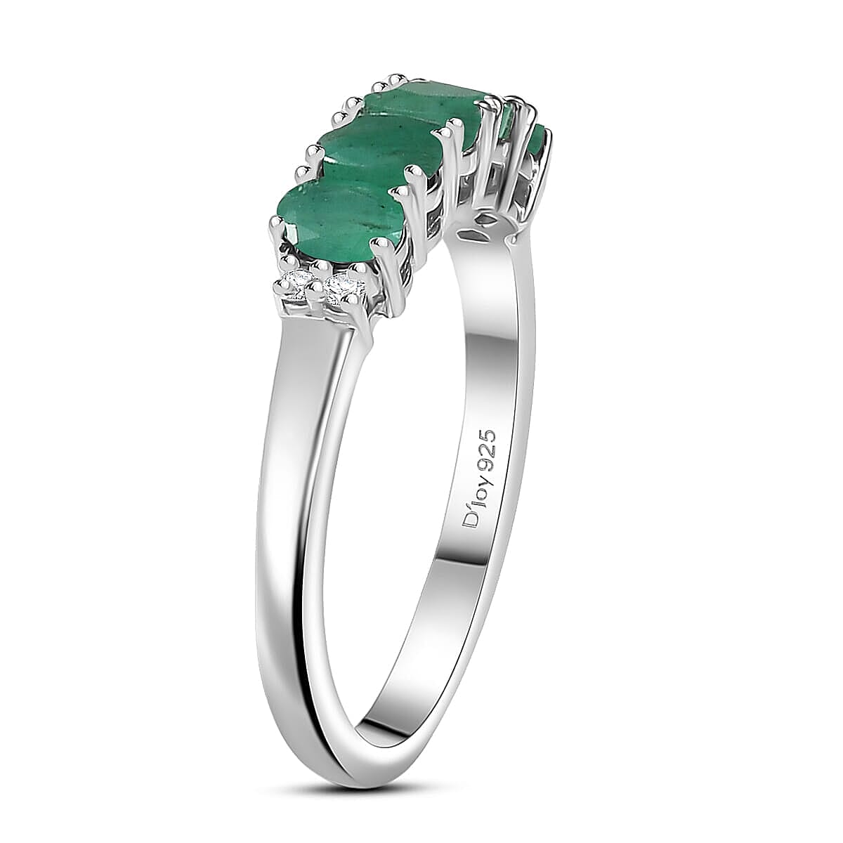D'Joy Socoto Emerald, White Zircon 2.15 ctw Band Ring (Size 5.0) and Earrings in Rhodium Over Sterling Silver image number 3