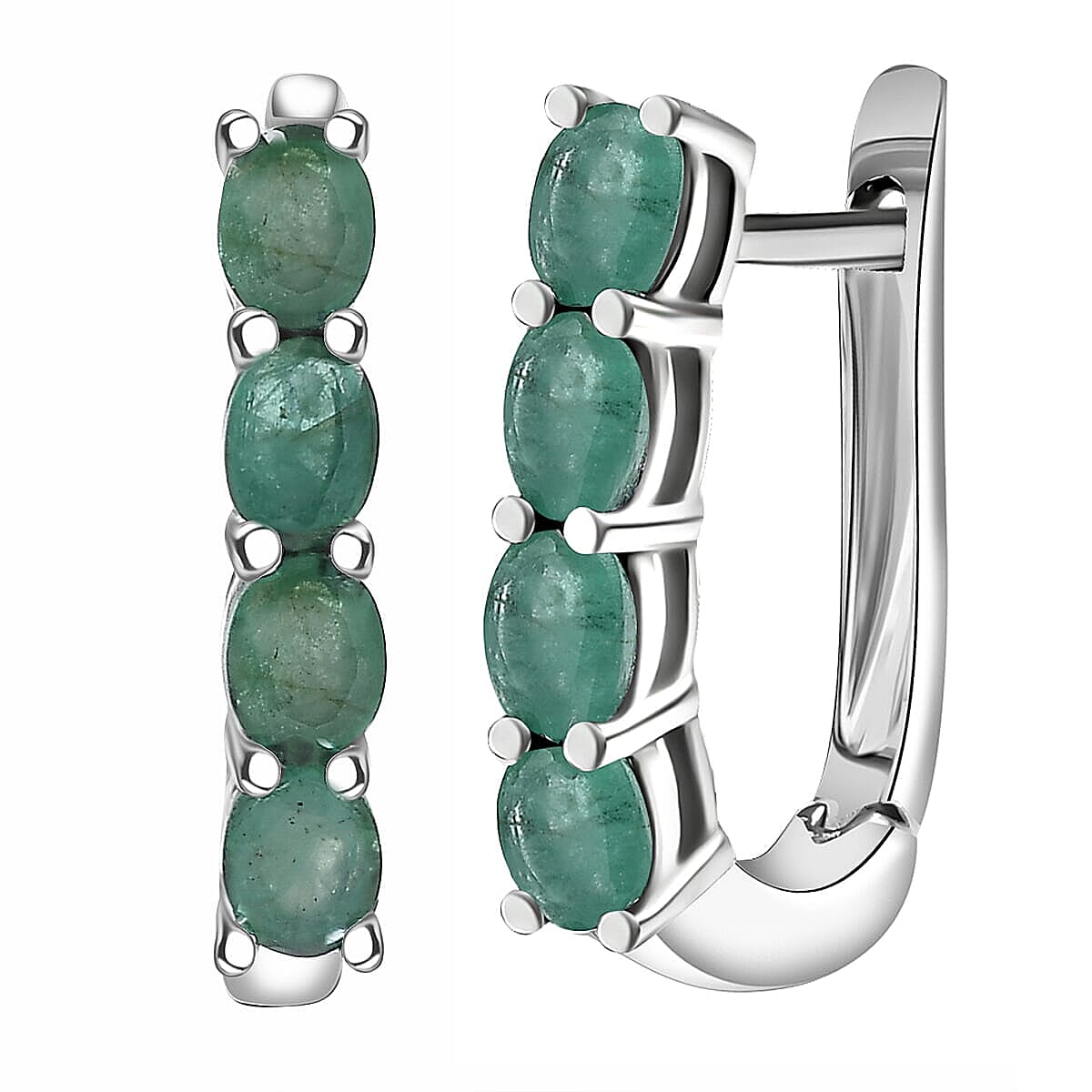 D'Joy Socoto Emerald, White Zircon 2.15 ctw Band Ring (Size 7.0) and Earrings in Rhodium Over Sterling Silver image number 5