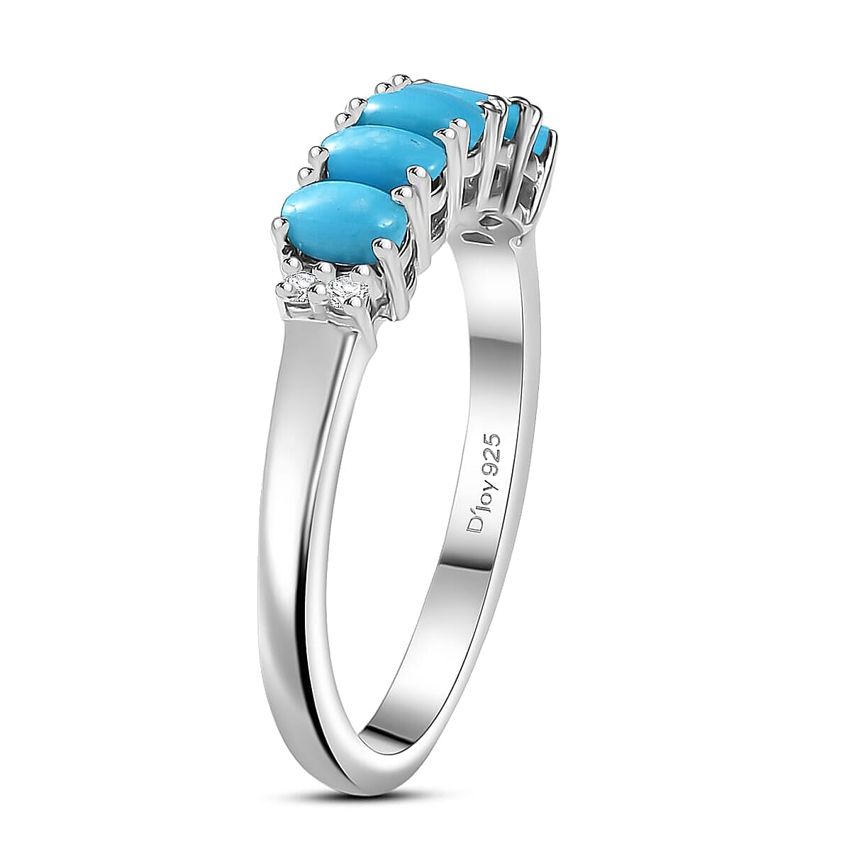 D'Joy Sleeping Beauty Turquoise, White Zircon 2.30 ctw Band Ring (Size 9.0) and Earrings in Rhodium Over Sterling Silver image number 3