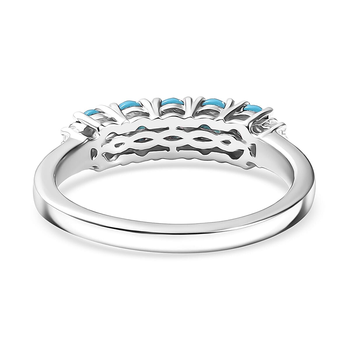D'Joy Sleeping Beauty Turquoise, White Zircon 2.30 ctw Band Ring (Size 9.0) and Earrings in Rhodium Over Sterling Silver image number 4