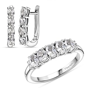 D'Joy White Topaz, White Zircon 2.70 ctw Band Ring (Size 7.0) and Earrings in Rhodium Over Sterling Silver