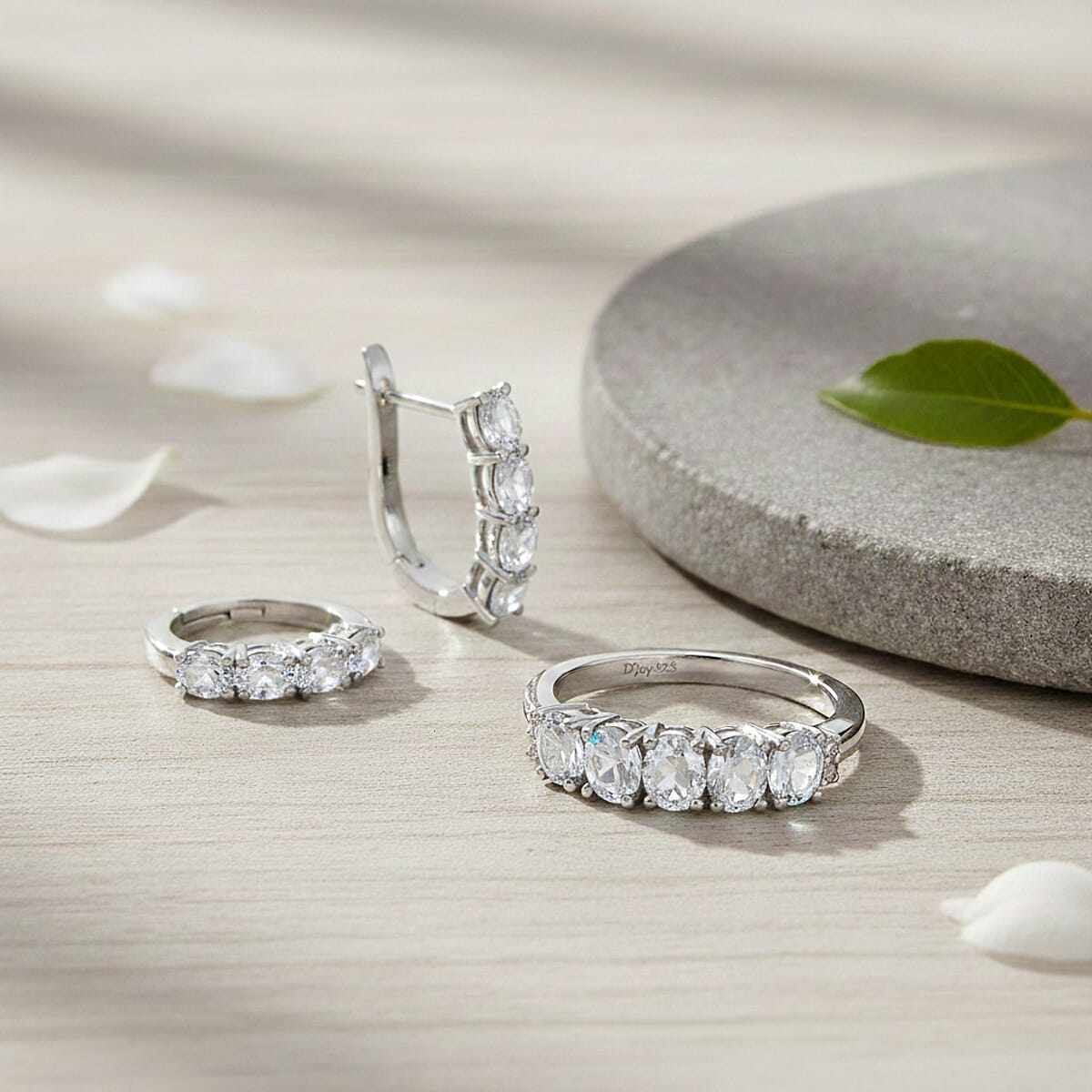 D'Joy White Topaz, White Zircon 2.70 ctw Band Ring (Size 8.0) and Earrings in Rhodium Over Sterling Silver image number 1