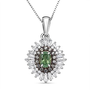 D'Joy Premium Ambanja Demantoid Garnet and Multi Gemstone 1.30 ctw Woodland Spark Halo Pendant Necklace in Rhodium Over Sterling Silver 20 Inches 