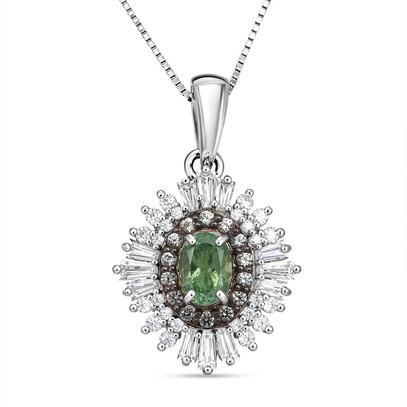D'Joy Premium Ambanja Demantoid Garnet and Multi Gemstone 1.30 ctw Woodland Spark Halo Pendant Necklace in Rhodium Over Sterling Silver 20 Inches