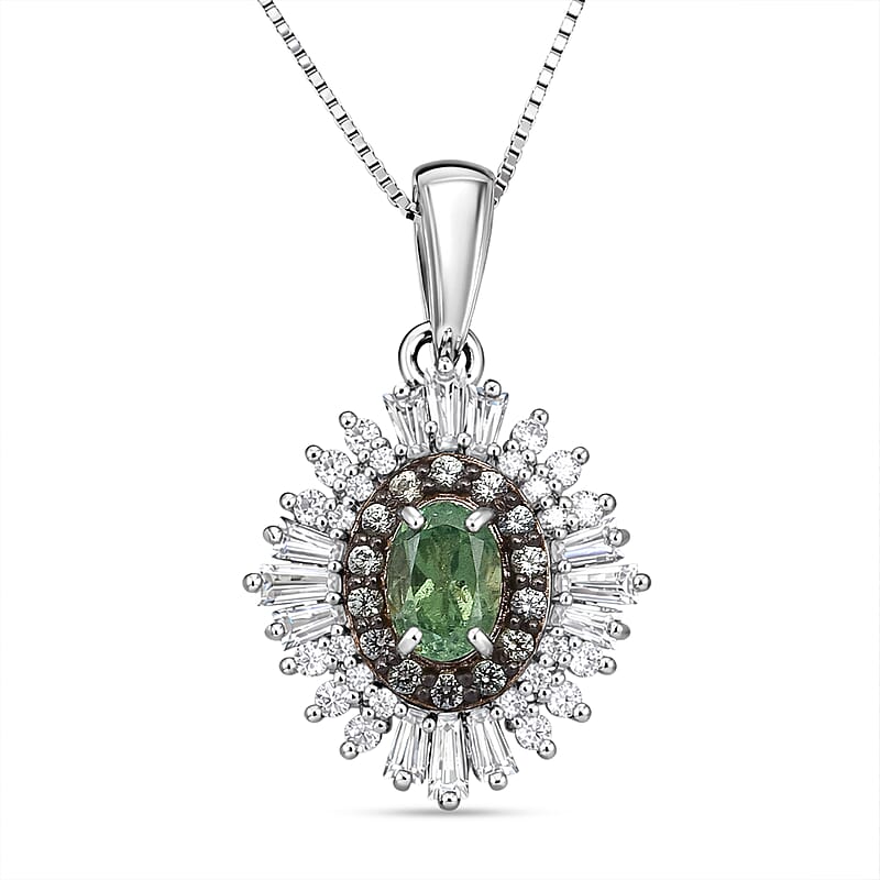 D'Joy Premium Ambanja Demantoid Garnet and Multi Gemstone 1.30 ctw Woodland Spark Halo Pendant Necklace in Rhodium Over Sterling Silver 20 Inches