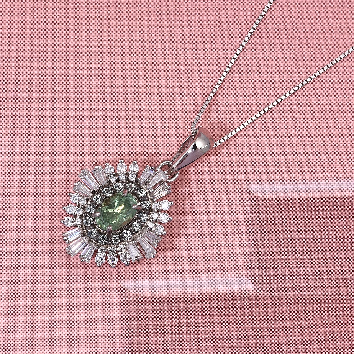 D'Joy Premium Ambanja Demantoid Garnet and Multi Gemstone 1.30 ctw Woodland Spark Halo Pendant Necklace in Rhodium Over Sterling Silver 20 Inches  image number 1